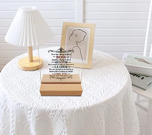 Boss Gifts Mentor Gifts Leader Gifts Retirement Gifts New Job Acrylic Desk Decorative Sign With Wooden Base,Boss Day Gifts For Women Men,Acrylic Thank You Boss Gift Leaving Going Away Retirement Gifts Boss Desk Gifts Plaques For Boss's Birthday. #TOP2