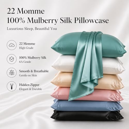 100% Mulberry Silk Pillow Case for Hair and Skin, 22 Momme King Size Silk Pillowcase for Women, 6A Grade Organic Silk, Anti Aging, Anti Acne, 1 Pack 20"x36" (King, Mineral Blue) by ROSEWARD - Used condition - Image 2