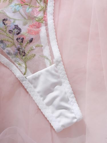 Image of Sexy Floral Embroidered Flower Mesh Underwire Push Up Lingerie Set
