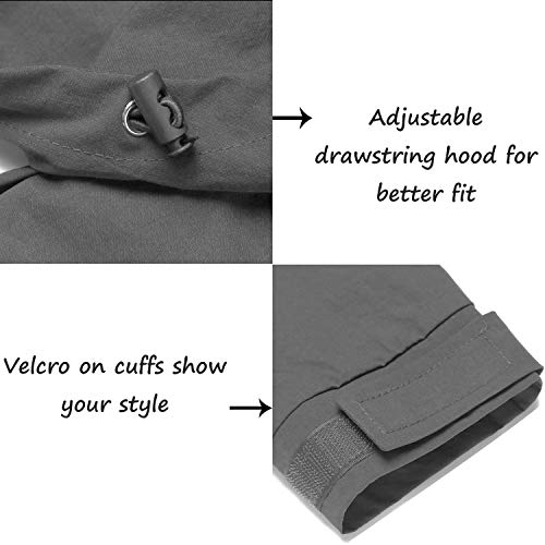 URRU Men's Waterproof Rain Jacket Long Raincoat for Men Grey L