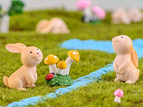 Studyy 7 Pcs Cute Miniature Rabbit Figure Animal Rabbit Characters Toys Mini Figure Collection Playset, Rabbit Cake Topper, Plant, Automobile Decoration #TOP4