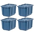 IRIS USA 12 Gallon Eco-Friendly Heavy Duty Truck Bed Toolbox Storage Tote Bins with Lids, 4 Pack - Made in USA, Tough Snap On Lid Stackable Industrial Rugged Tubs, Garage Organization Reusable - Navy