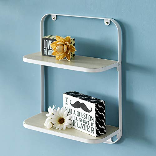 WELLAND Arlington 2-Tier Floating Shelf | Folding Display Wall Shelf | Walnut Grain
