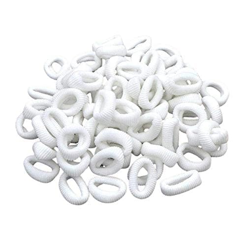 Hairbands Colorful, Small Elastic Ponytail Holders, Mini Rubber Bands Elastic Hair Ties, Small Baby Hair Bobbles Ponytail Holder for Kids Girls & Women, Pack of 100 (WHITE)-image-5
