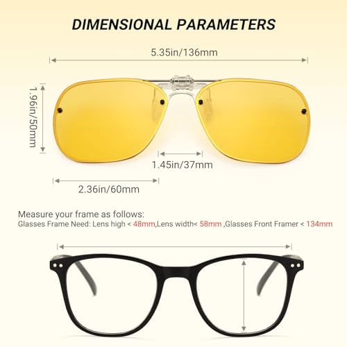 TERAISE Clip-on Night Vision Glasses Flip up women and men,night driving glasses Suitable for Outdoor/Driving UV4004