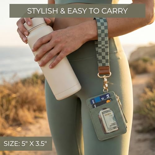 Image of Stylish Wristlet Keychain Wallet for Women, Slim Zipper Credit Card Holder | RFID Blocking Wallet with Clear ID Window, Tassel, Lanyard and Gold Rings - Plenty of Storage in an Easy Carry Design
