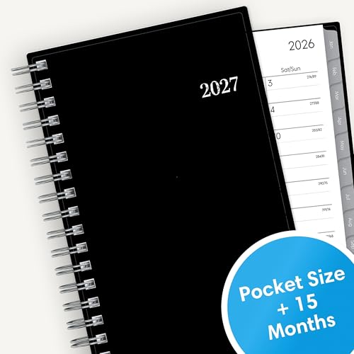 Image of Blue Sky 2027 15-Month Weekly and Monthly Mini Planner Calendar, Includes October 2026 - December 2027, 3.625 inch x 6.125 inch, Flexible Cover, Wirebound, Laminated Tabs, Enterprise