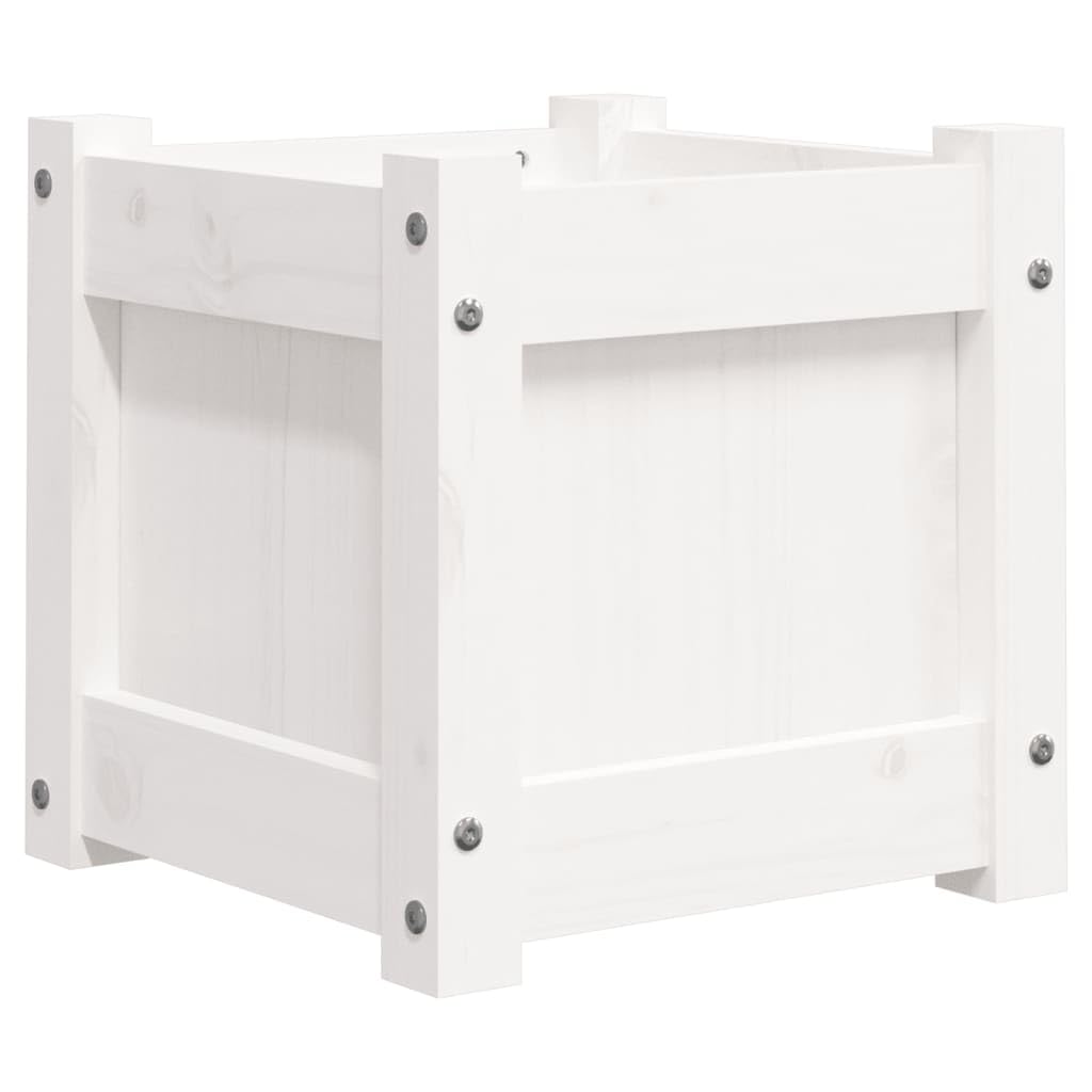 Weißer Pflanzkübel aus massivem Kiefernholz 31 x 31 x 31 cm für Balkon, Terrasse, Garten, Fensterbank, innen und außen, für Blumen, Kräuter und Gemüse