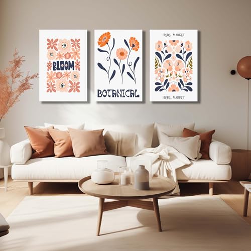 Image of SKYRISE Floral Canvas Wall Art Set of 3, Rustic Botanical Canvas Paintings Prints ArtWork for Living Room, Vintage Flower Pictures for Farmhouse Dining Room Hallway Bedroom Wall Decor 24 inchx36 inch