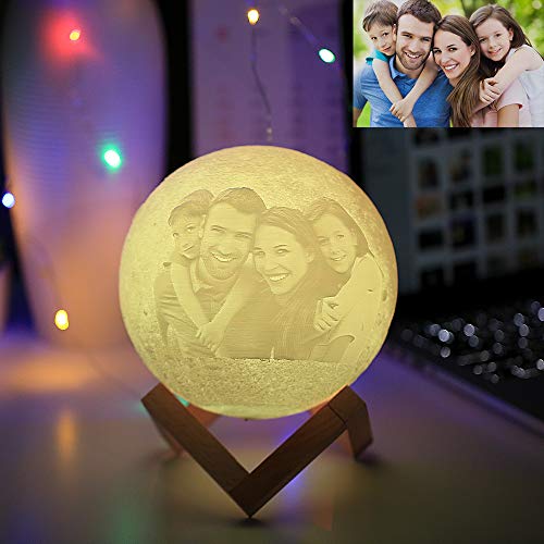Moon Lamp Customize, PREKIAR 2 Colors 10cm LED 3d Print Moon Light with Stand & Touch Control and USB Rechargeable Cover