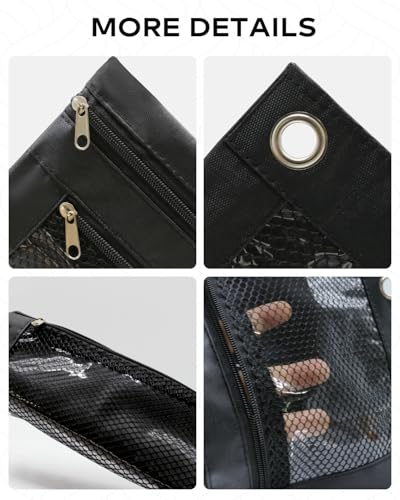 Image of 3 Ring Pencil Pouch for Binder, 2-Pocket Zipper Pencil Case with Clear Window & Mesh Pocket, Heavy Duty 600D Oxford Fabric Binder Pouch for School Office Supplies (Jet Black)