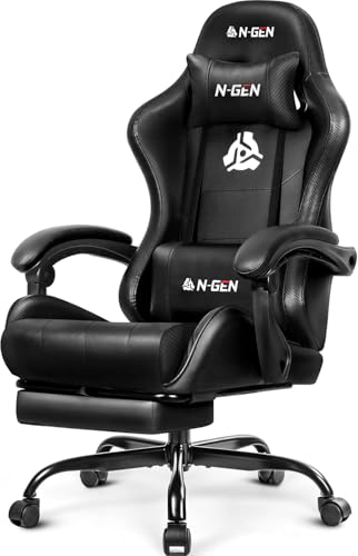 N-GEN GAMING Video Gaming Chair with Footrest Lumbar Support for Home Office High Back Recliner...