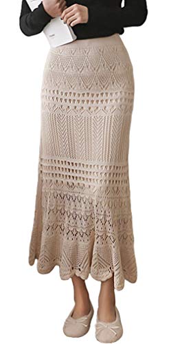 GGUHHU Women's Elegant Crochet Knitting Long Skirt Elastic Waist Package Hip Maxi Skirts