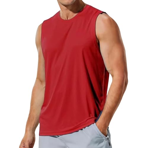 Camiseta sin mangas para hombre, cuello redondo, transpirable, de punto elástico, atlética, casual, para el verano, rosso, L