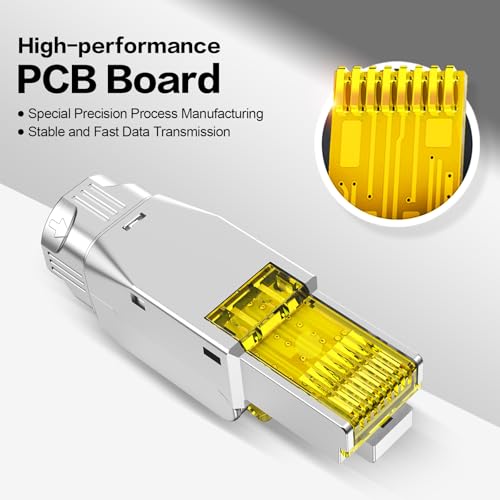 Image of CAT7 Shielded Rj45 Connector Tool-Free 6 Pcs【EC Listed】 Field Termination Plug Gold Plated Modular Plug STP Connector Tool Less for Network Cable(CAT7)