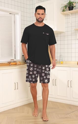 Image of Mens Pajamas Set Lightweight Summer Pjs Sleepwear Soft Comfy Short Sleeve Loungewear With Pocket (S-4X)
