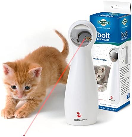 PetSafe Bolt - Automatic Cat Laser Toy - Interactive - Relieves Anxiety & Boredom - Bug-Like Laser Pattern Keeps Them Entertained - Hands-Free Play - Auto Shut Off Prevents Overstimulation White Small