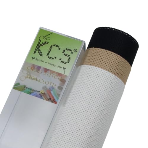 Image of KCS 3 pc of 15 inch x 18 inch(38cmx45cm) 18 Count Cross Stitch Cotton Aida Cloth Needlework Rolled Fabric Box,18CT,Antique White+Khaki+Black