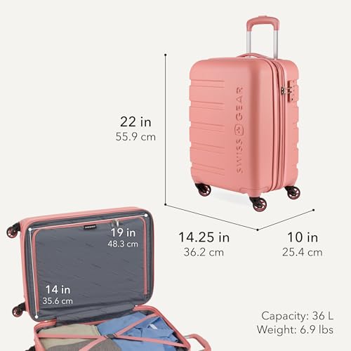 Image of SWISSGEAR Signature Hardside Expandable Carry-On Spinner Luggage, ABS Construction, TSA-Friendly Lock, and Built-In Cupholder, Coral Almond, 19-Inch