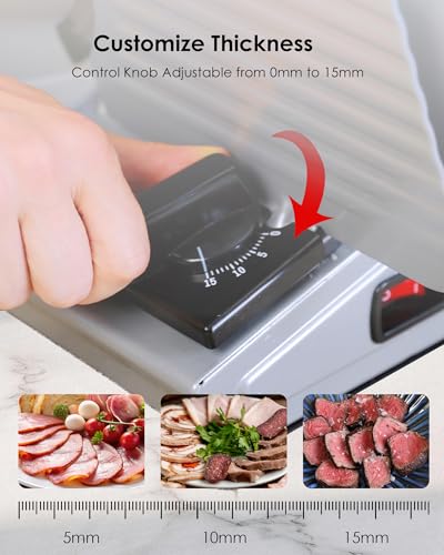 Image of Meat Slicer Machine for Home with 7.5 inch Stainless Steel Blade | Electric Meat Slicer, Adjustable Thickness for 0-15mm, Food Slicer for Meat, Jerky, Cheese, Easy to Clean (Silver)