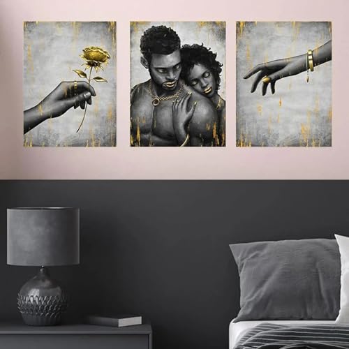 Impression couple amoureux style peinture à l'huile tableau triptyque africain haut de gamme