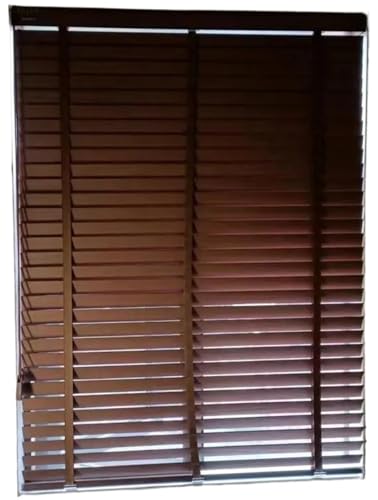 Persianas venecianas de Madera sintética marrón Claro Manual, persianas de Madera con cordón, listón de 2 Pulgadas para Oficina Casa(Dark Red)