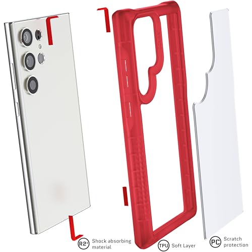 Image of Ghostek Covert Galaxy S23 Ultra Clear Phone Case with Military Grade Shockproof Protection, Non-Slip Grip, Protective Silicone Cover Designed for 2023 Samsung Galaxy S23 Ultra (6.8 inch) (Red)