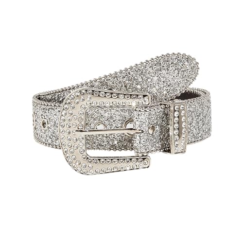 Rhinestone Reversible Belt for Women - Western Vintage Bling Cowgirl Leather Sequin Belt for Jeans