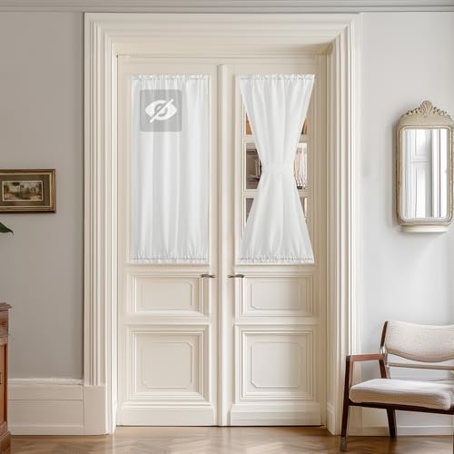 NICETOWN Short Sheer Door Curtains for Small Window, Privacy Non See-Through Light Filtering Rod Pocket French Door Curtains for Kitchen Bathroom with