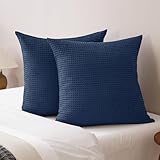 PHF Ultra Soft Waffle Weave Euro Shams Pillow Covers, No Filling, 2 Pack 26' x 26' Bed Cushion Covers, Breathable & Skin-Friendly Bed Pillow Shams for Stylish Home Decor, Navy Blue/Dark Blue