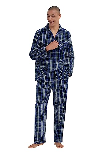 kolipajam Męska bawełniana piżama zestaw 2 Pice Plaid Comfy Bielizna nocna PJS z kieszeniami, Klasyczny, zielony w kratkę, S