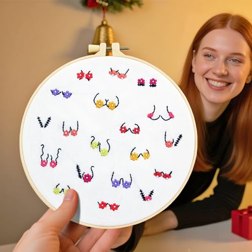 Image of Crafmanoe Flowers Embroidery Kits for Beginners Adults, Hand Embroidery Starters Kits, Stamped Cross Stitch Kits DIY Needlepoint Kits for Beginners Adults, Embroidery Hoop, Thread and Video Tutorial