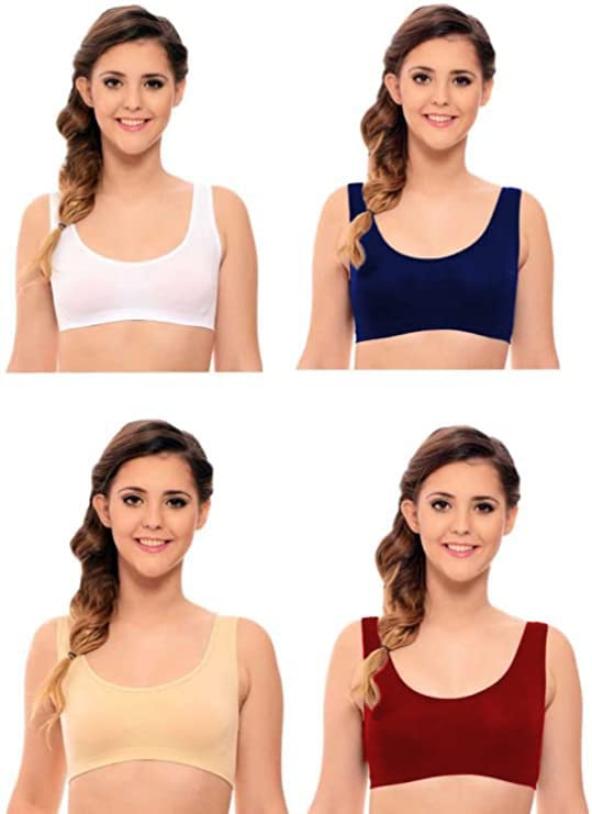 Cotton Full Coverage Non Padded Wire Free Air Sports Bra for Women (Pack of 4) WHAITE,Black,Skin,Maroon-image-27