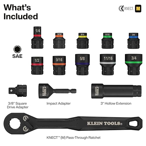Klein Tools 65400 KNECT 15-Piece Pass Through Socket Set, SAE Impact Set with MODbox Case, Sockets, Bits, Accessories and 3/8-Inch Drive Adapter - Image 2
