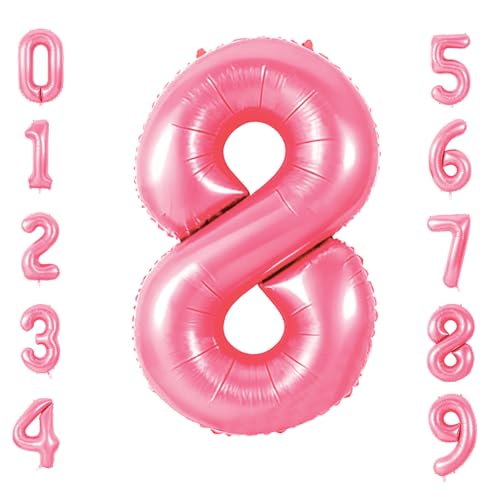 Number 8 Balloons for 8th Birthday Party Decorations, 0-100 Large No.8 Balloons for Girls Boys and Daughter Son, 40 Inch Jewelry Pink Foil Helium Balloon for 8 Year Old Anniversary Decorations