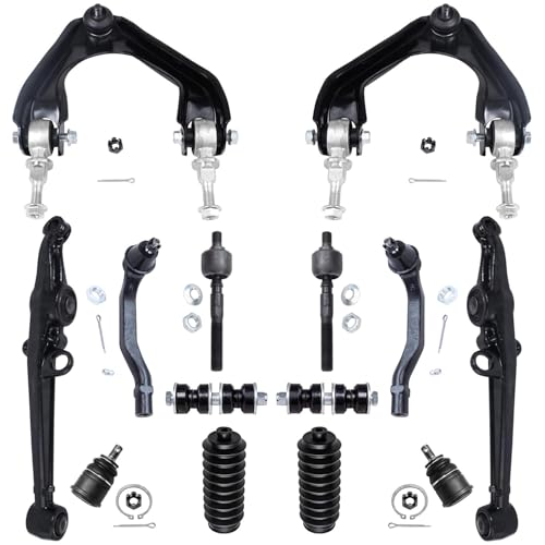 Image of Detroit Axle - Front End 14pc Suspension Kit for 1990-1993 Honda Accord 1991 1992, 4 Upper Lower Control Arms 2 Lower Ball Joints 4 Inner Outer Tie Rods 2 Sway Bars 2 Boots Replacement