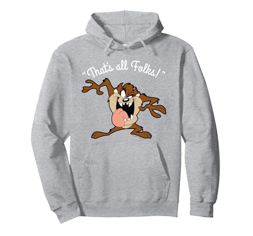 Looney Tunes Taz That's All Folks White Pullover Hoodie, Adult Unisex, Heather Grey, Medium