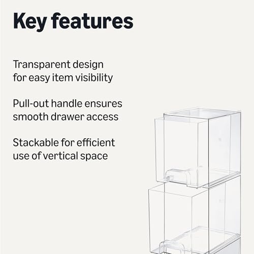 Image of Amazon Basics Stackable Plastic Storage Makeup Organizer Drawers, Clear, 6.0 inch x 7.4 inch x 7.7 inch, 4 Pack