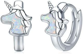 Unicorn Hoop Earrings 925 Sterling Silver Opal Unicorn Earrings for Girls Unicorn Jewellery for Women Kids