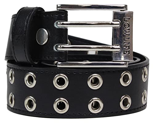 Lowlife Duplici Vegan Double Eyelet Faux Leather Belt in Black & Silver