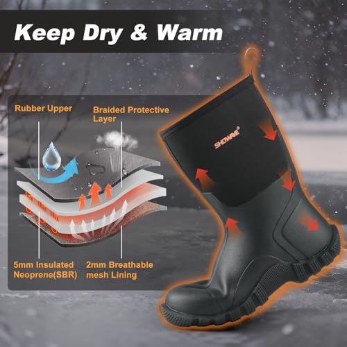 Showave Rain Boots Men Insulated Rubber Boots for Men Waterproof Mud Boot Slip On Garden Boot for Farming Hunting Fishing - Image 4