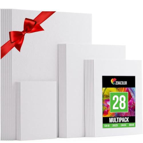 Zenacolor - Set of 28 Canvas - Multi-Size Canvas for Painting - 13x18, 20x25, 24x30, 30x40-100% Acid-Free Cotton - Any Type of Painting on Canvas