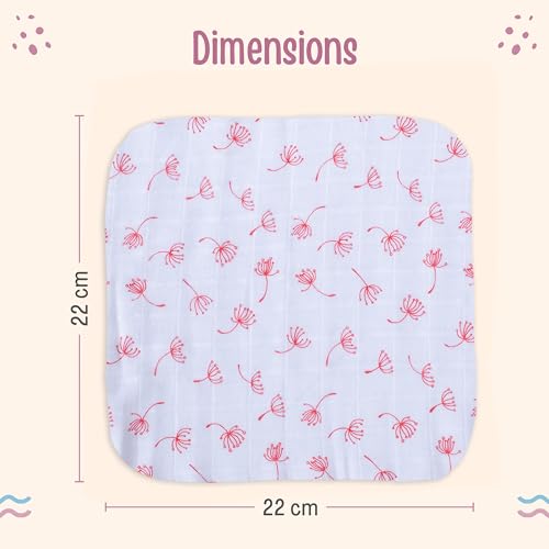 LuvLap Muslin Cotton Cloth Premium Baby Washcloth for New Born, Washable (22 cm x 22 cm), Reusable, Absorbent, Extra Soft Face Towels/Washcloth for Babies, Dots, Hearts Print, Pack of 6, Multicolour