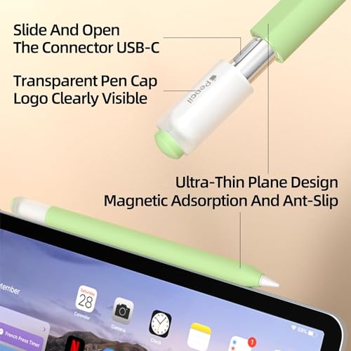 Image of Pencil Case for Apple Pencil (USB-C) 3rd Generation Silicone Protective Cover Sleeve, Supports Magnetic Attachment 3rd Gen (Matcha Green)