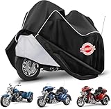 Motorcycle Cover for Harley Davidson Trike Models Freewheeler/CVO Version/Tri Glide Ultra/Gold Wing Trike, 420D Heavy Duty Waterproof Protection Motorbike Cove with Antenna Zipper & Soft Cotton Lining