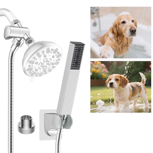 Hibbent cUPC Certified All Metal Dog Sprayer Attachment Set, Stainless Steel Pet Shower Sprayer for Dog Washing & Bathing, 4 Sprays Handheld with Pause Mode, Brass Shower Arm Diverter &119" Hose