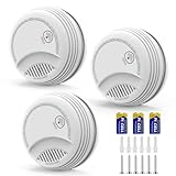 XUK Lot de 3 Detecteur de Fumée – Alarme Incendie avec Pile 9V Remplaçable, Avertissement Batterie Faible, 85 DB, sans Fausses Alertes, Bouton Test et Silence, EN14604, 10 Ans (3 pièces)