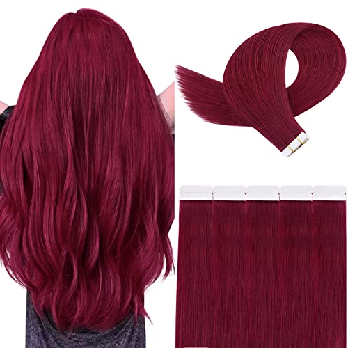 YoungSee Extension Bande Adhesive Cheveux Naturel Rouge 10pcs 18 Pouces Extension Adhesive Cheveux Naturel Remy Hair 25g Bande Adhesive Rouge Extension Adhesif Cheveux Naturel Invisible