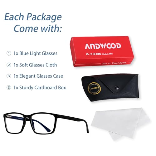 Image of Blue Light Blocking Glasses Men Women Computer Filter Large Frame Bluelight Blocker Anti Blue Ray Lightweight ANDWOOD AR002
