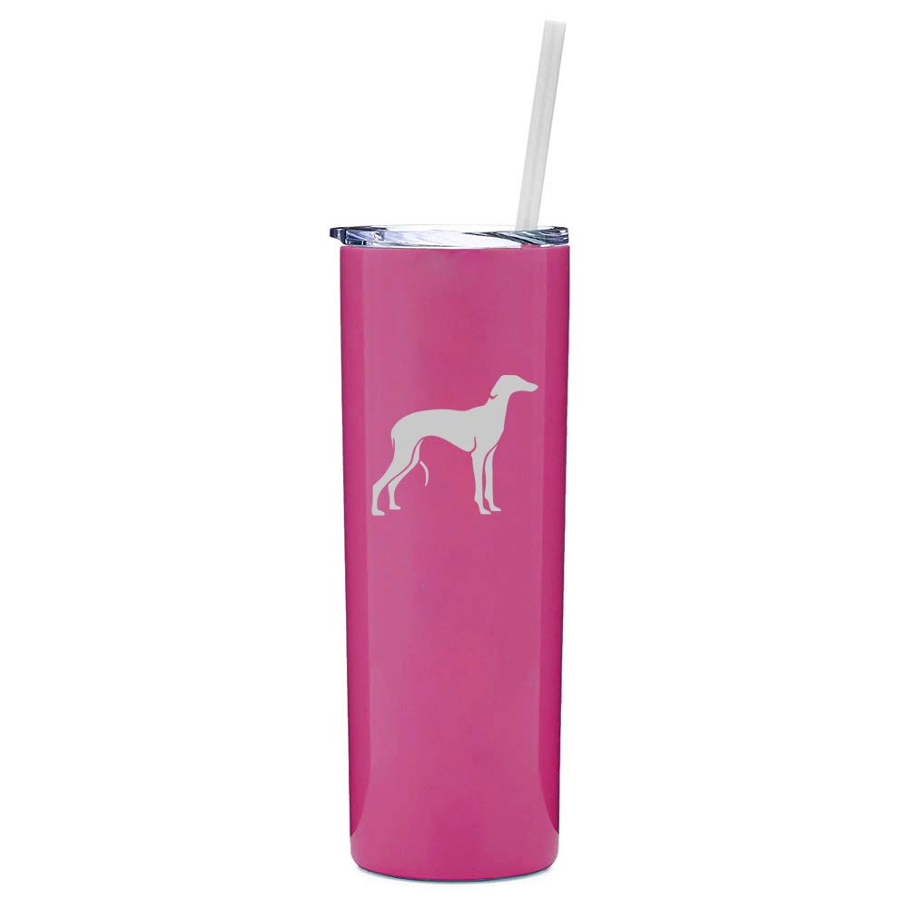 20 oz Skinny Tall Tumbler Stainless Steel Vacuum Insulated Travel Mug With Straw Greyhound (Hot Pink)